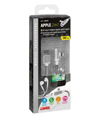 USB Kabel Apple 90° + Adapter voor Oortjes 1M